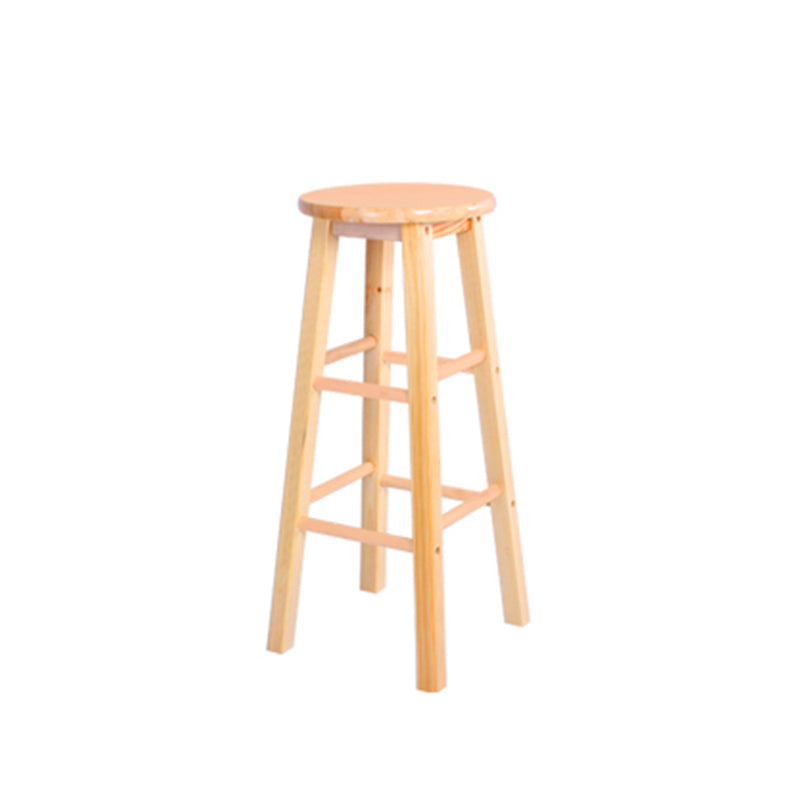 Modern Armless Backless Stool Wood Household Bar Stool with Wooden Seat and Pedal