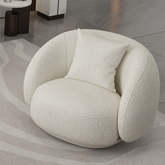 White Wool Curved Sofa Modern Sloped Arm Sofa for Living Room