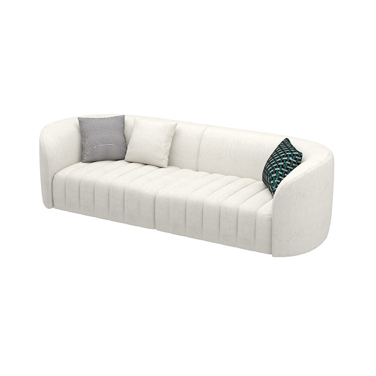 White Wool Curved Sofa Modern Sloped Arm Sofa for Living Room