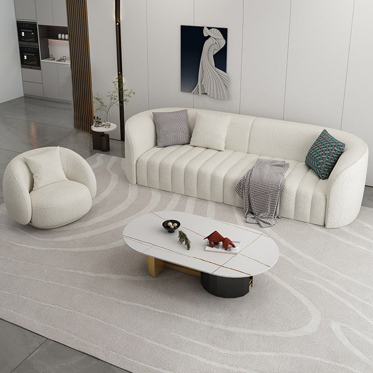 White Wool Curved Sofa Modern Sloped Arm Sofa for Living Room