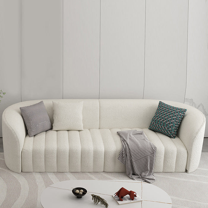 White Wool Curved Sofa Modern Sloped Arm Sofa for Living Room
