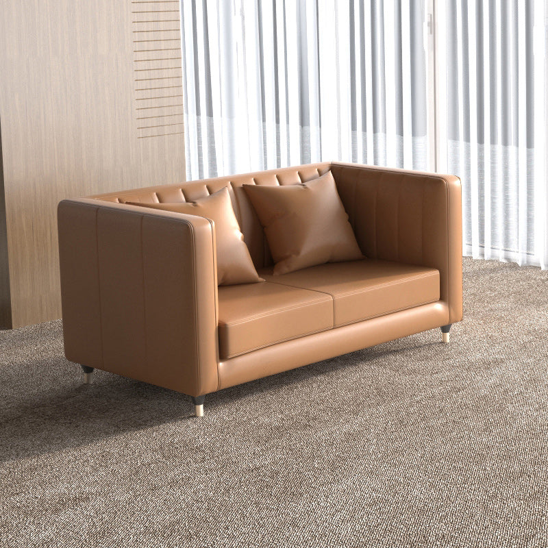 Genuine Leather Tuxedo Arm Sofa 33.46" Wide Contemporary Sofa, Brown