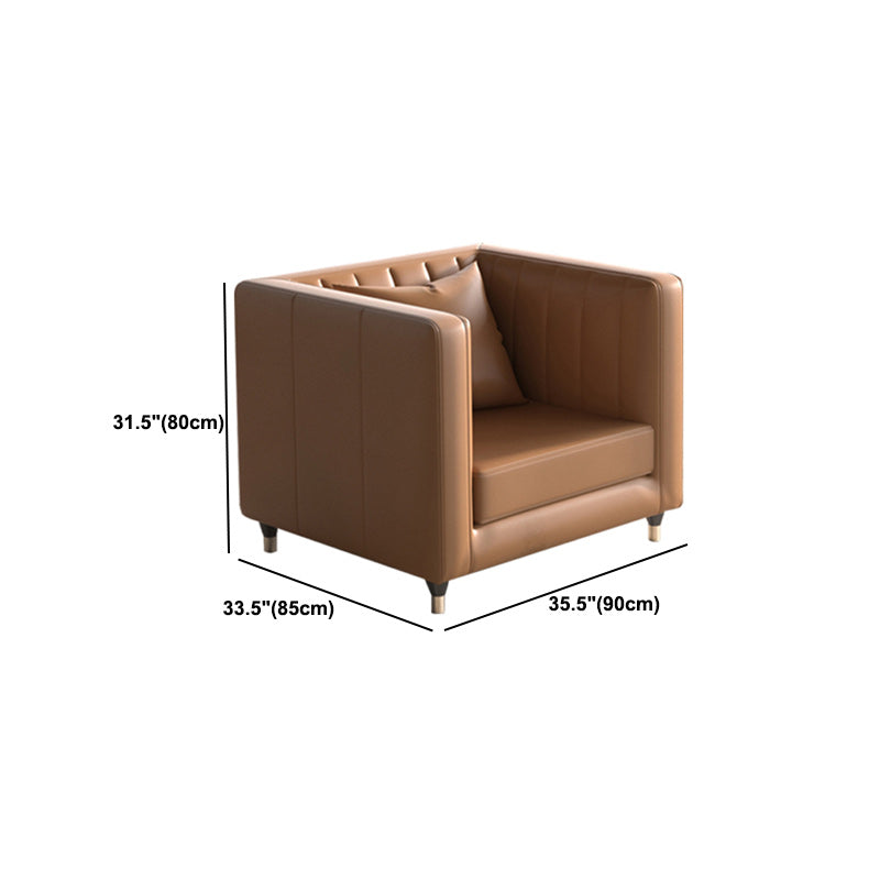 Genuine Leather Tuxedo Arm Sofa 33.46" Wide Contemporary Sofa, Brown