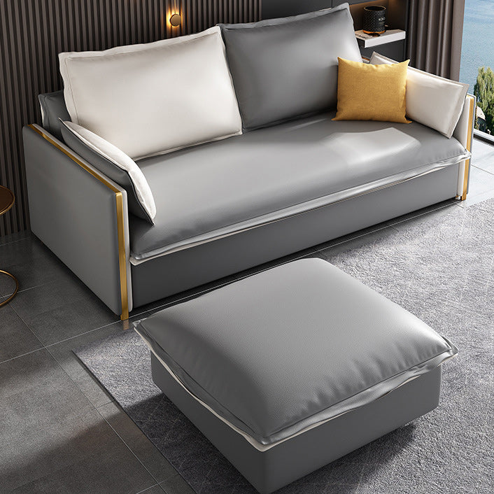 Modern Square Arm Sofa Bed Gray Faux Leather Sofa with Storage