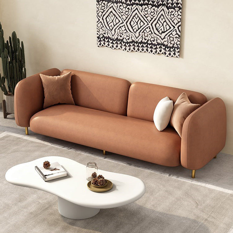 Modern Style Faux Leather Sofa Square Arm Tuxedo Living Room Sofa with Brass Legs