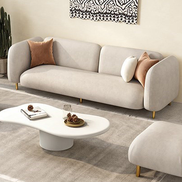 Modern Style Faux Leather Sofa Square Arm Tuxedo Living Room Sofa with Brass Legs