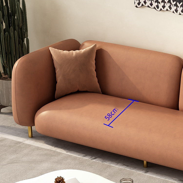 Modern Style Faux Leather Sofa Square Arm Tuxedo Living Room Sofa with Brass Legs