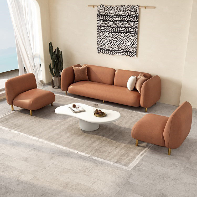 Modern Style Faux Leather Sofa Square Arm Tuxedo Living Room Sofa with Brass Legs