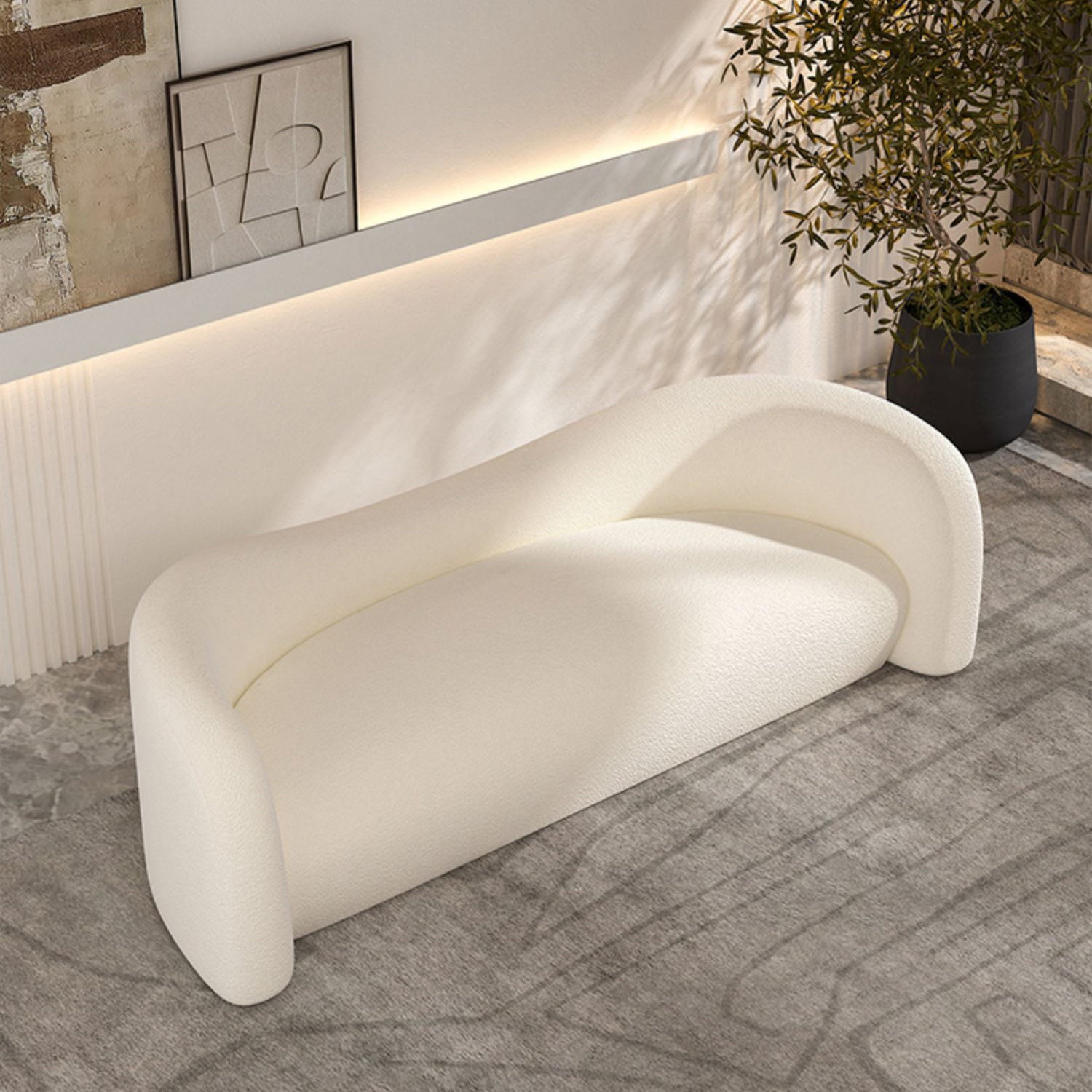 Contemporary Wool Curved Sofa Modern Sloped Arm Sofa for Living Room