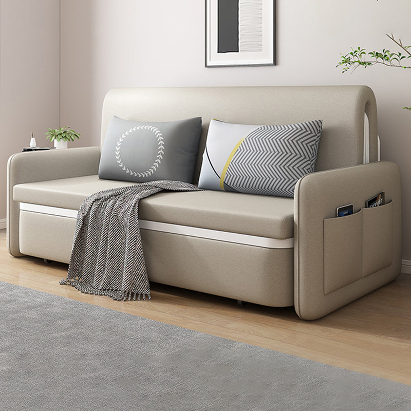 Modern Beige Color Sofa Bed Faux Leather Convertible Sofa with Pocket Storage