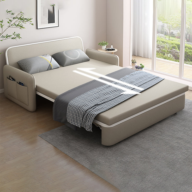 Modern Beige Color Sofa Bed Faux Leather Convertible Sofa with Pocket Storage