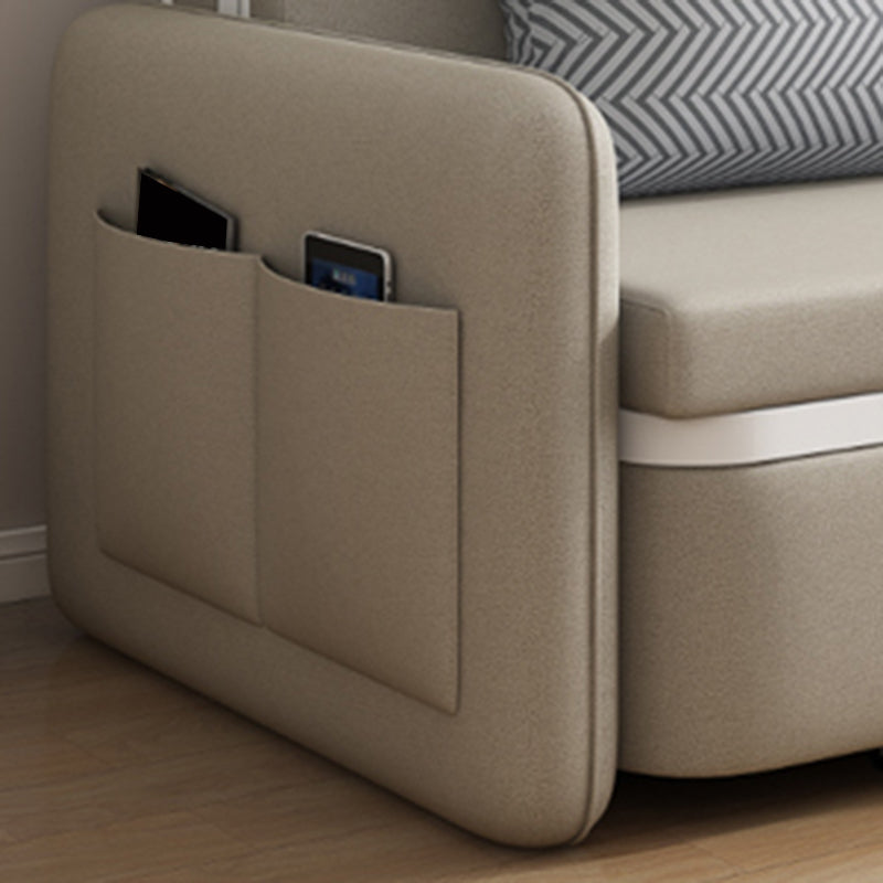 Modern Beige Color Sofa Bed Faux Leather Convertible Sofa with Pocket Storage