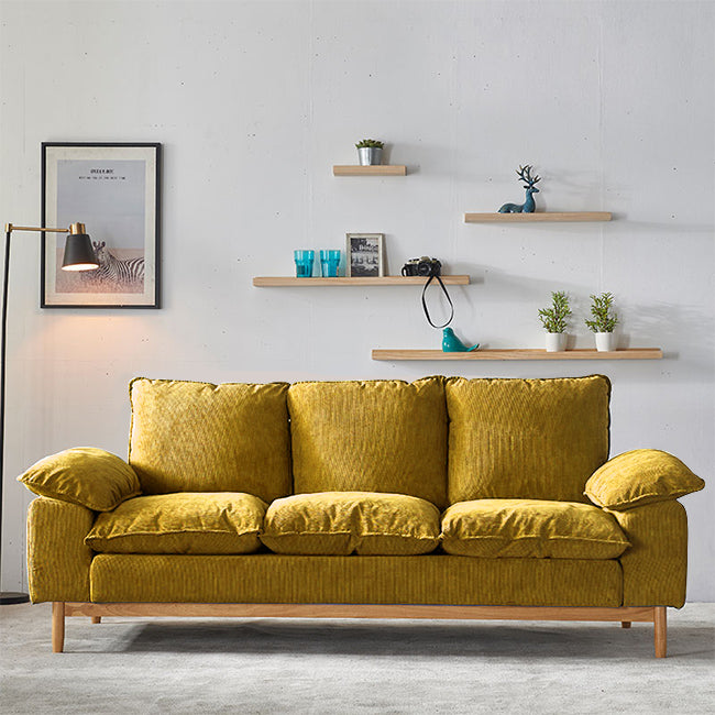 Nordic 3 Seater Sofa 100 Polyester Pillow Top Arm Settee with Cushions and Wooden Base