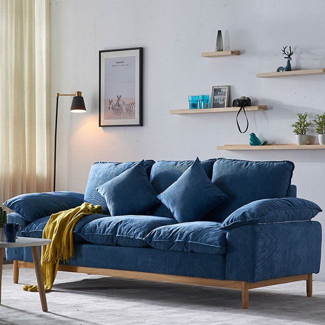 Nordic 3 Seater Sofa 100 Polyester Pillow Top Arm Settee with Cushions and Wooden Base