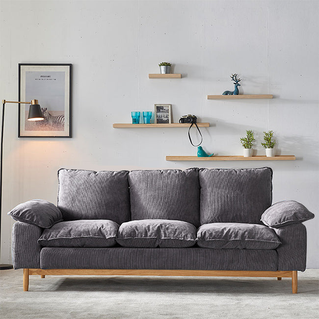 Nordic 3 Seater Sofa 100 Polyester Pillow Top Arm Settee with Cushions and Wooden Base
