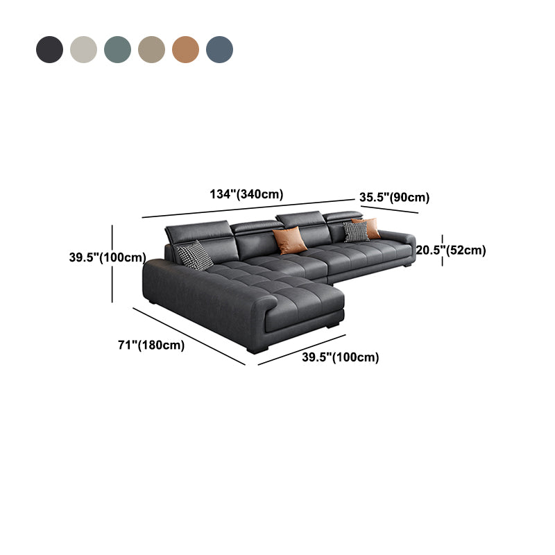 Faux Leather L-Shape Sectional with Adjustable Head Pillow for 4 People