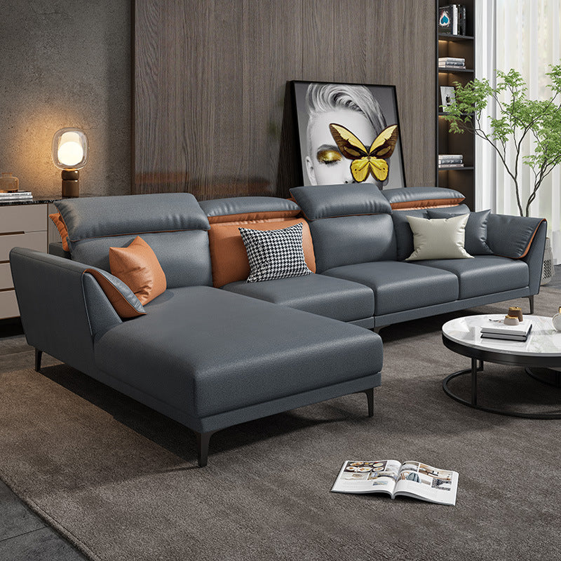 Contemporary Faux Leather Sectional with Pillow Back for 4 People