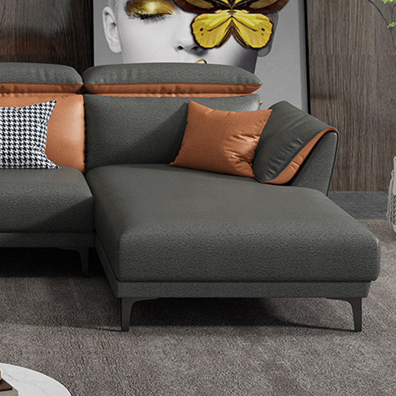 Contemporary Faux Leather Sectional with Pillow Back for 4 People
