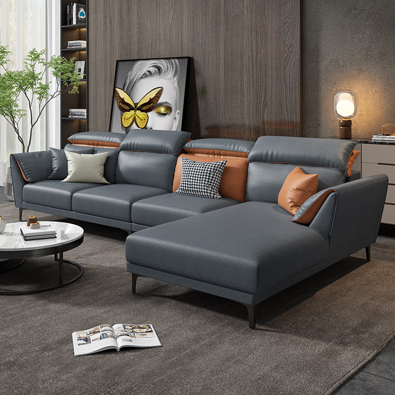 Contemporary Faux Leather Sectional with Pillow Back for 4 People