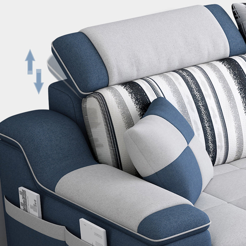 Pillow Top Linen Sofa & Chaise 31.5" H Loose Back Sofa in Grey and Blue