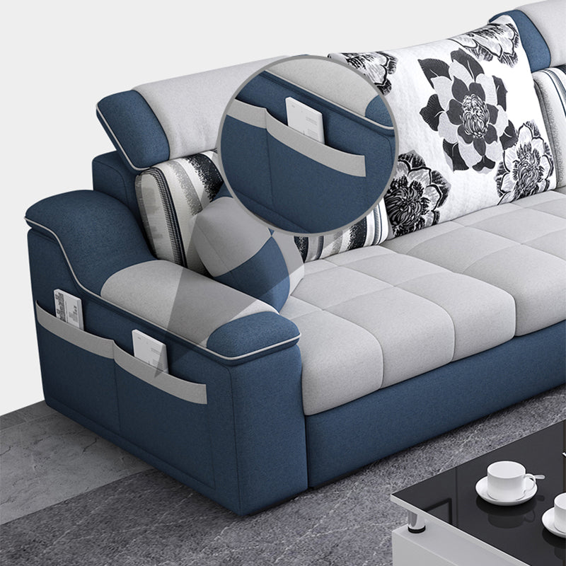 Pillow Top Linen Sofa & Chaise 31.5" H Loose Back Sofa in Grey and Blue