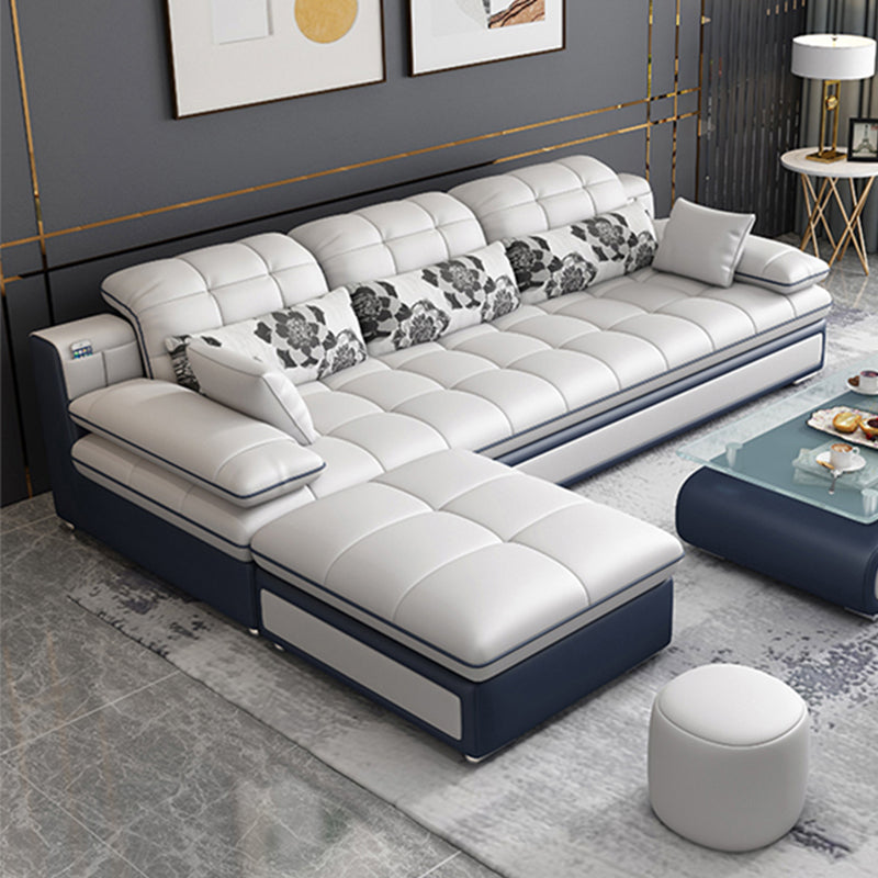 Contemporary Faux Leather Sofa & Chaise Biscuit Back Pillow Top Sofa