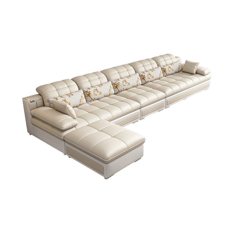 Contemporary Faux Leather Sofa & Chaise Biscuit Back Pillow Top Sofa