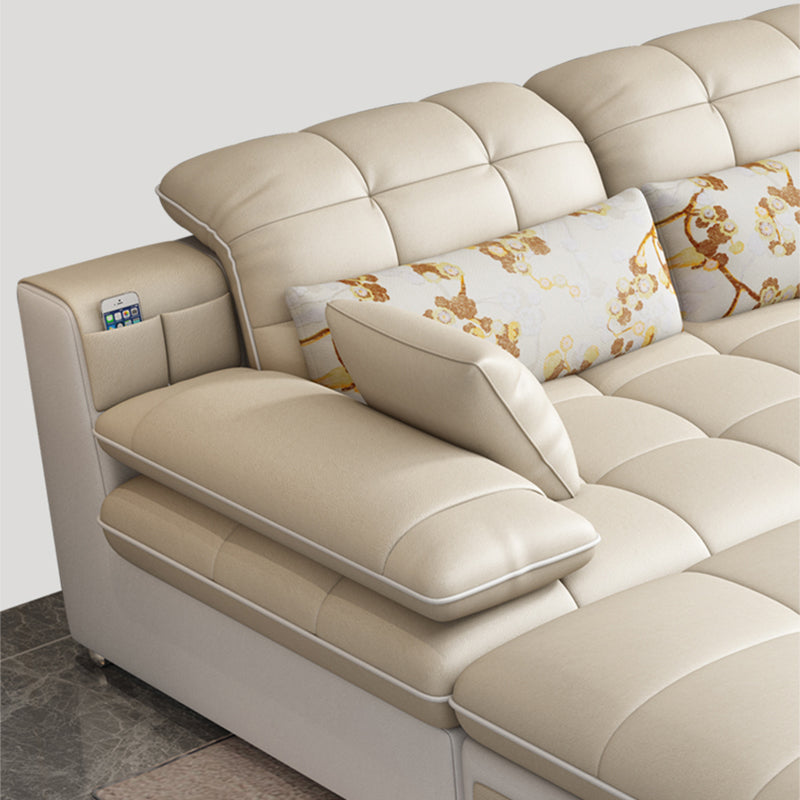 Contemporary Faux Leather Sofa & Chaise Biscuit Back Pillow Top Sofa