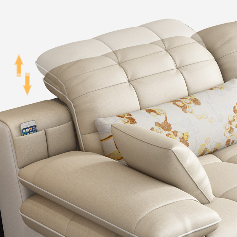 Contemporary Faux Leather Sofa & Chaise Biscuit Back Pillow Top Sofa