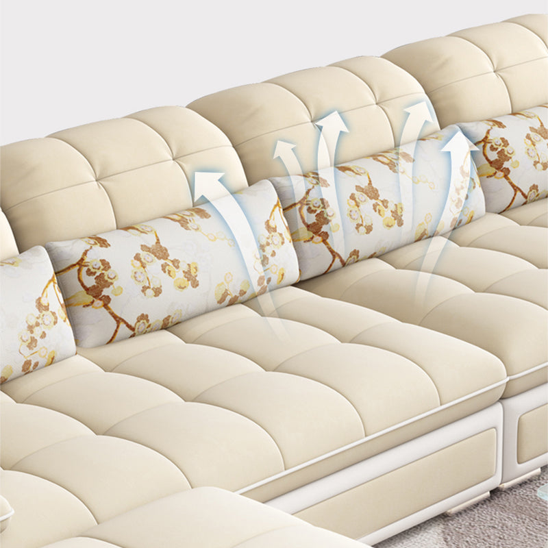 Contemporary Faux Leather Sofa & Chaise Biscuit Back Pillow Top Sofa