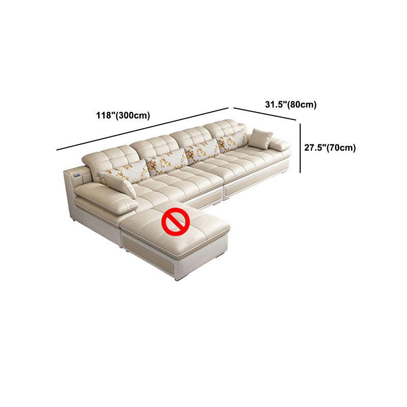 Contemporary Faux Leather Sofa & Chaise Biscuit Back Pillow Top Sofa