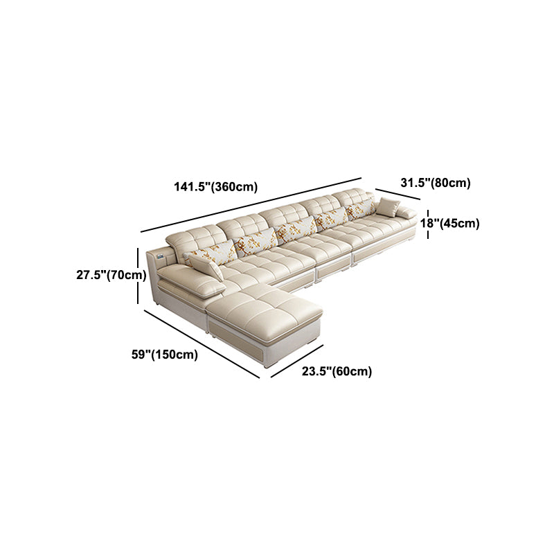 Contemporary Faux Leather Sofa & Chaise Biscuit Back Pillow Top Sofa