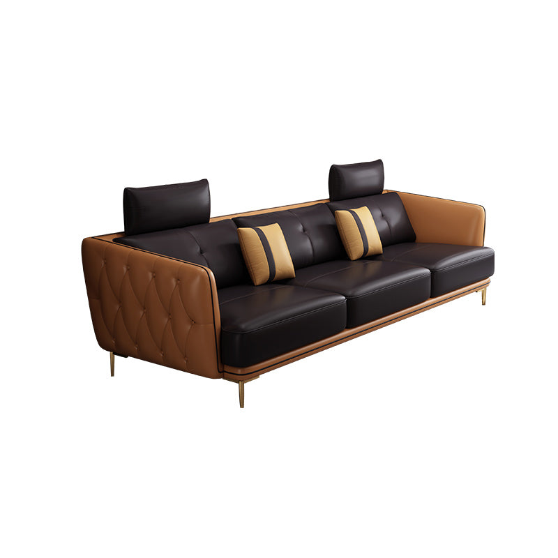 Contemporary Square Arm Genuine Leather Stain-Resistant Sofa & Chaise
