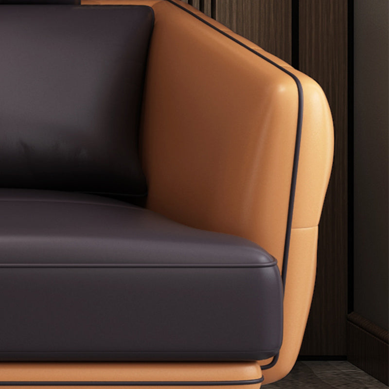 Contemporary Square Arm Genuine Leather Stain-Resistant Sofa & Chaise