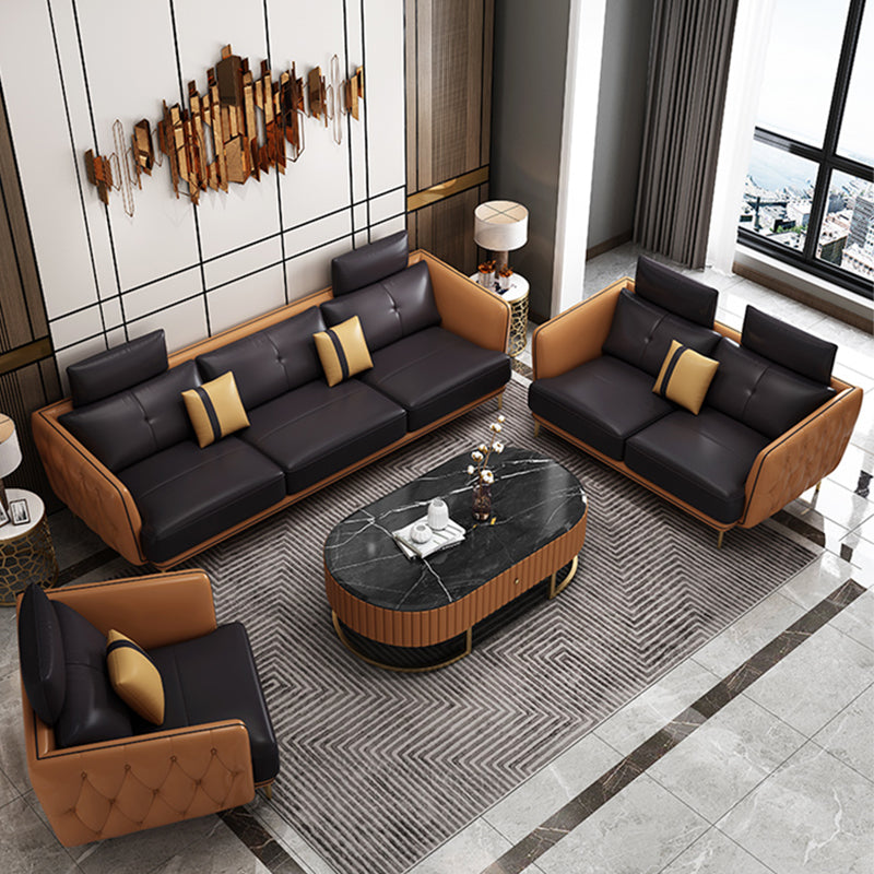 Contemporary Square Arm Genuine Leather Stain-Resistant Sofa & Chaise