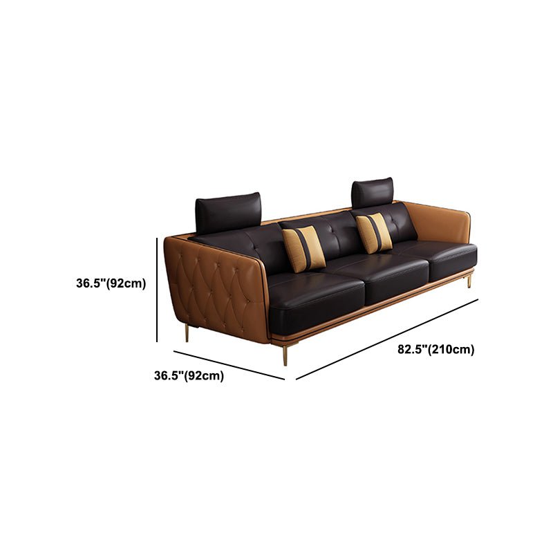 Contemporary Square Arm Genuine Leather Stain-Resistant Sofa & Chaise
