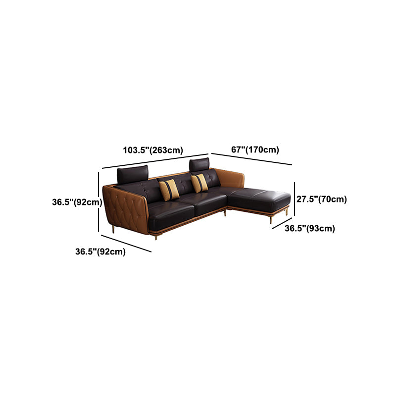 Contemporary Square Arm Genuine Leather Stain-Resistant Sofa & Chaise