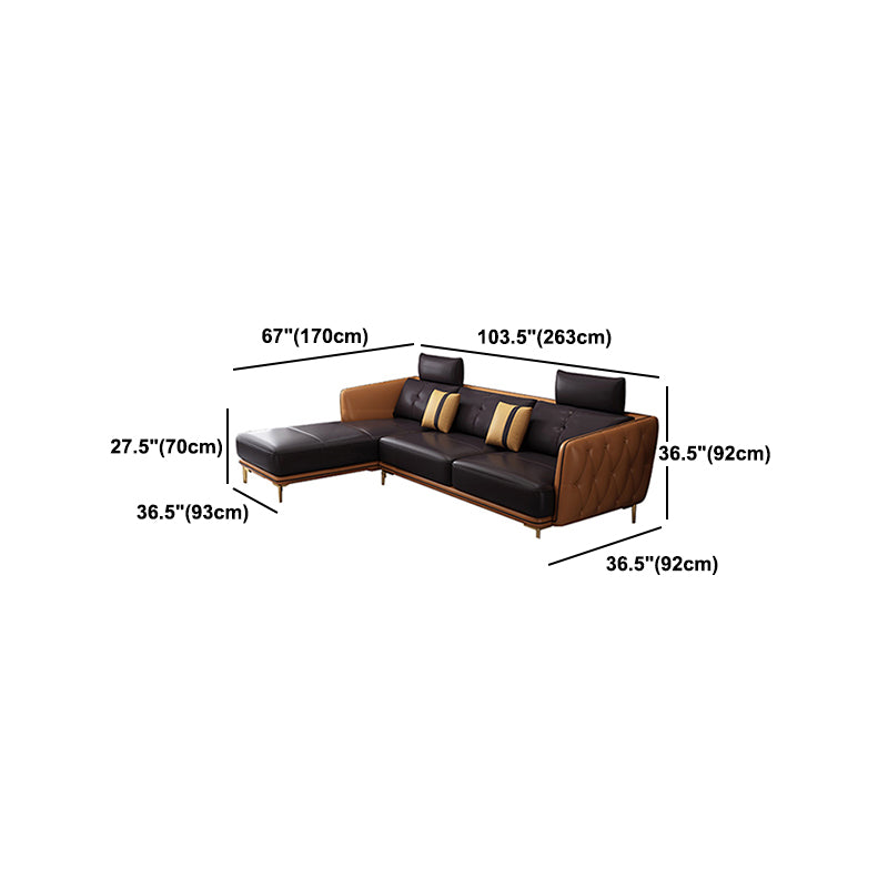 Contemporary Square Arm Genuine Leather Stain-Resistant Sofa & Chaise