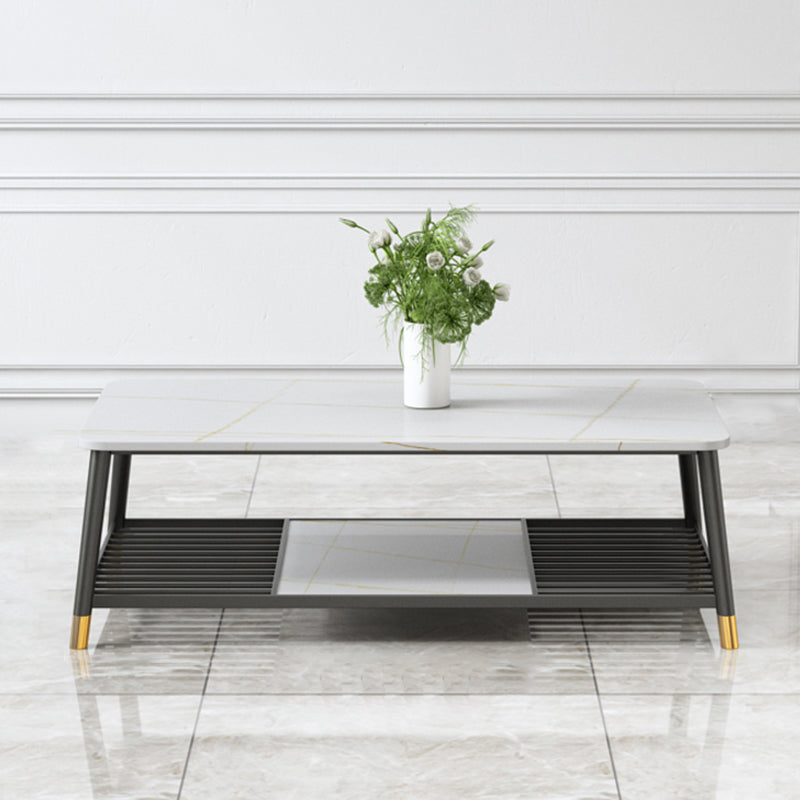 Glam Frame Coffee Table Slate Rectangular Coffee Table for Living Room