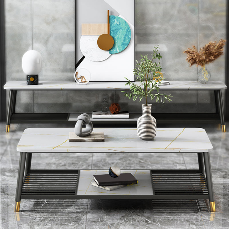 Glam Frame Coffee Table Slate Rectangular Coffee Table for Living Room
