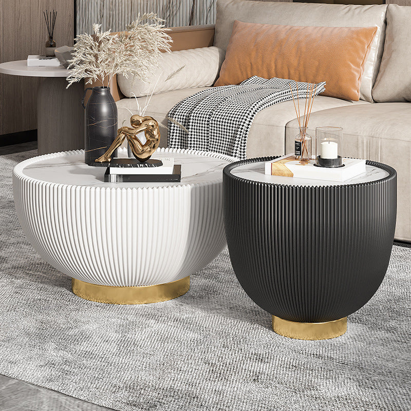 2 Piece Bunching Tables Slate Round Coffee Table for Living Room