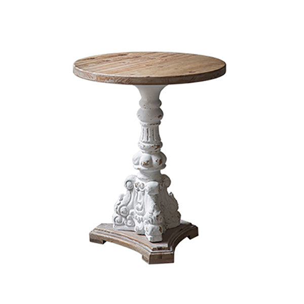 Rustic Style Side End Table Pedestal Distressed Round Sofa Side Accent Table