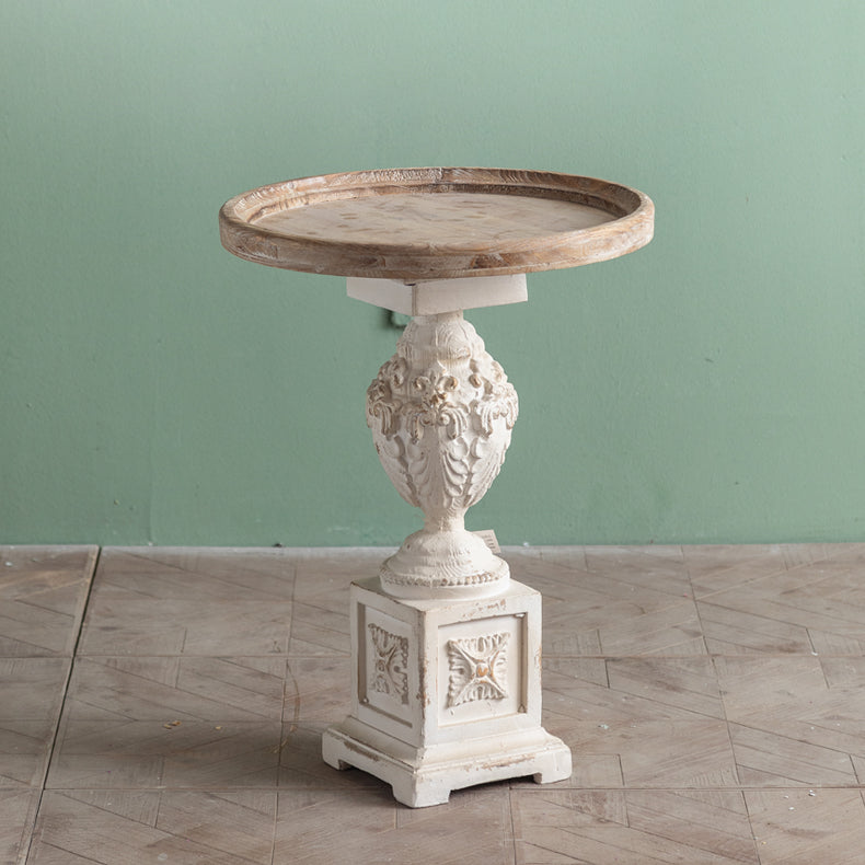 Rustic Style Side End Table Pedestal Distressed Round Sofa Side Accent Table