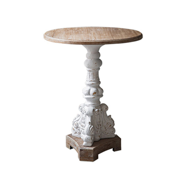 Rustic Style Side End Table Pedestal Distressed Round Sofa Side Accent Table