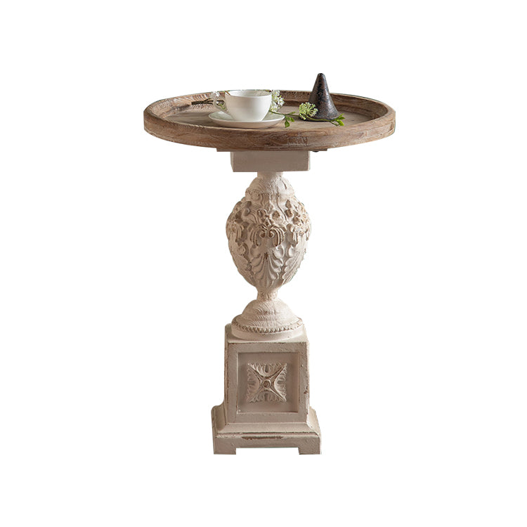 Rustic Style Side End Table Pedestal Distressed Round Sofa Side Accent Table
