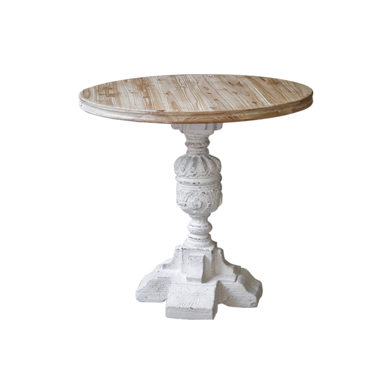 Rustic Style Side End Table Pedestal Distressed Round Sofa Side Accent Table