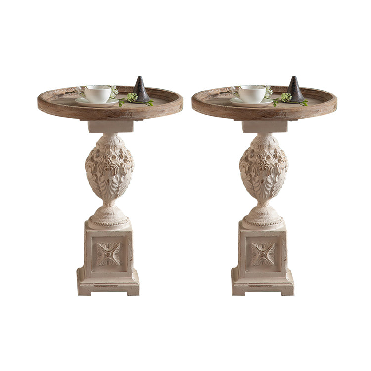Rustic Style Side End Table Pedestal Distressed Round Sofa Side Accent Table