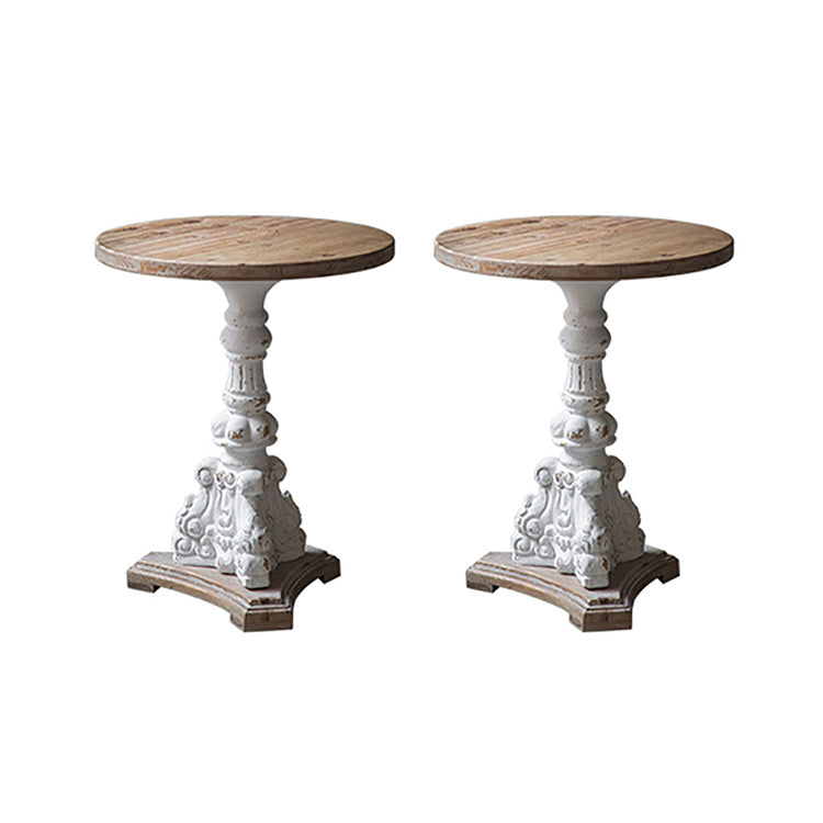 Rustic Style Side End Table Pedestal Distressed Round Sofa Side Accent Table