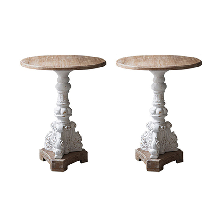 Rustic Style Side End Table Pedestal Distressed Round Sofa Side Accent Table