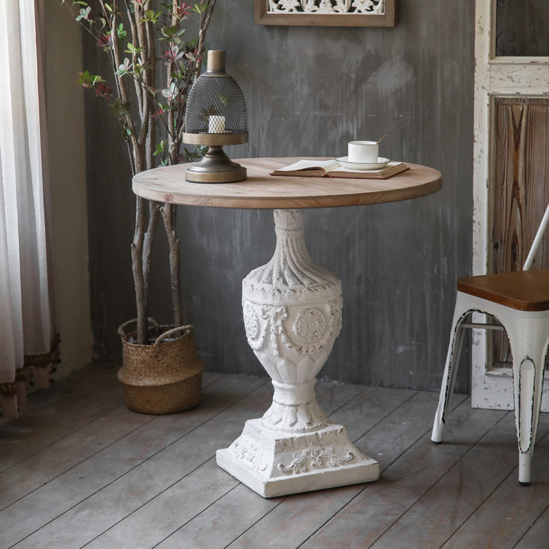 Rustic Style Side End Table Pedestal Distressed Round Sofa Side Accent Table